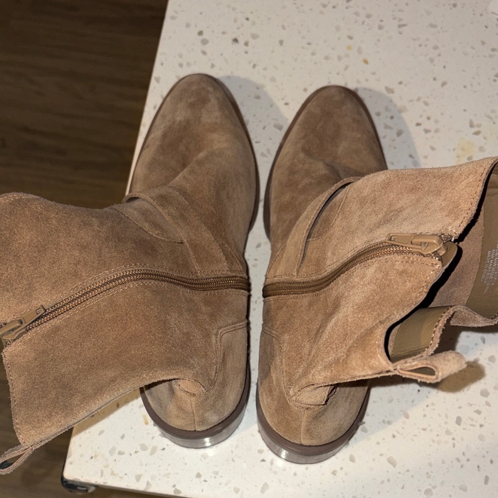 Women’s Tan Suede Ankle Boots - Stylish Zip Closure